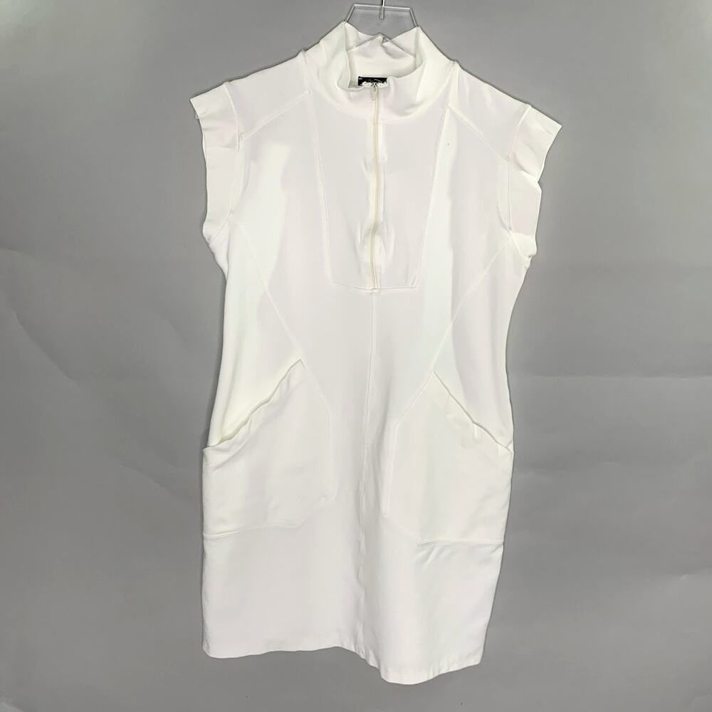 Brigitte Brianna S Cream Gia Dress Double Knit Ponte Stretch Mock Neck